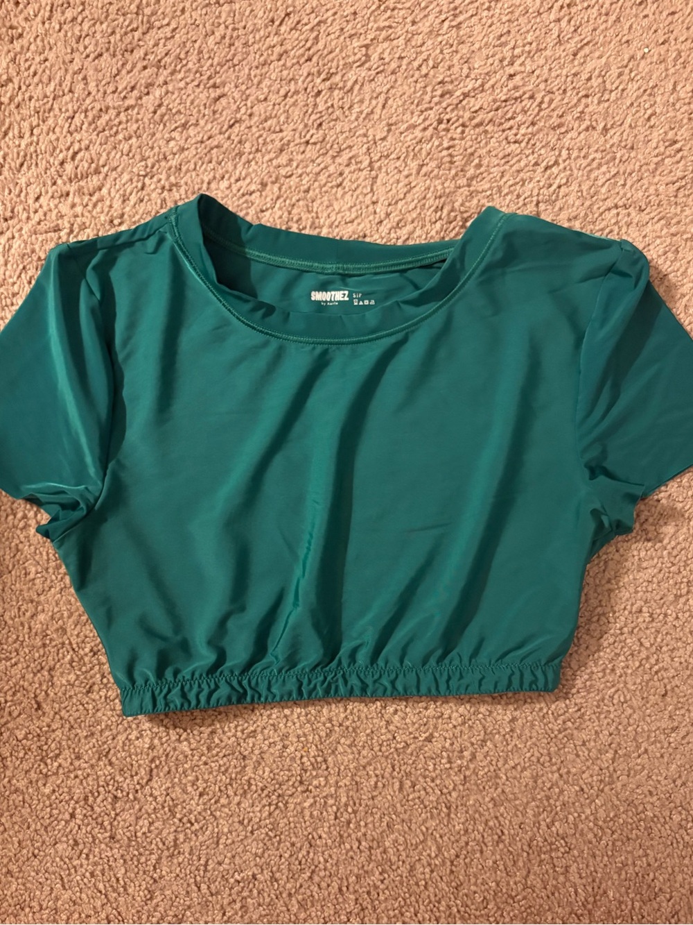 aerie Green Cropped Elastic-Hem T-Shirt